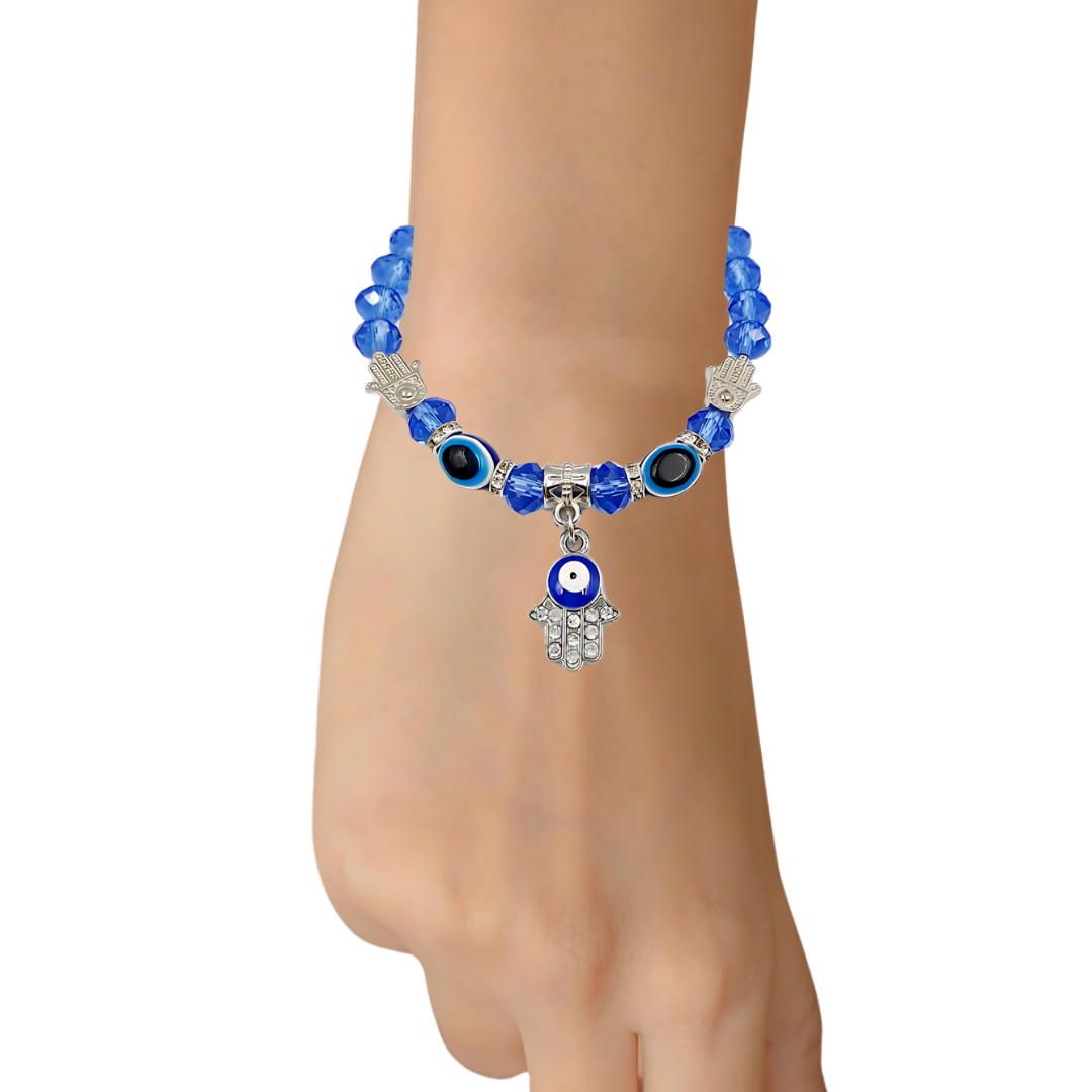 Glass Beaded Bracelet With Hamsa Hand Charm