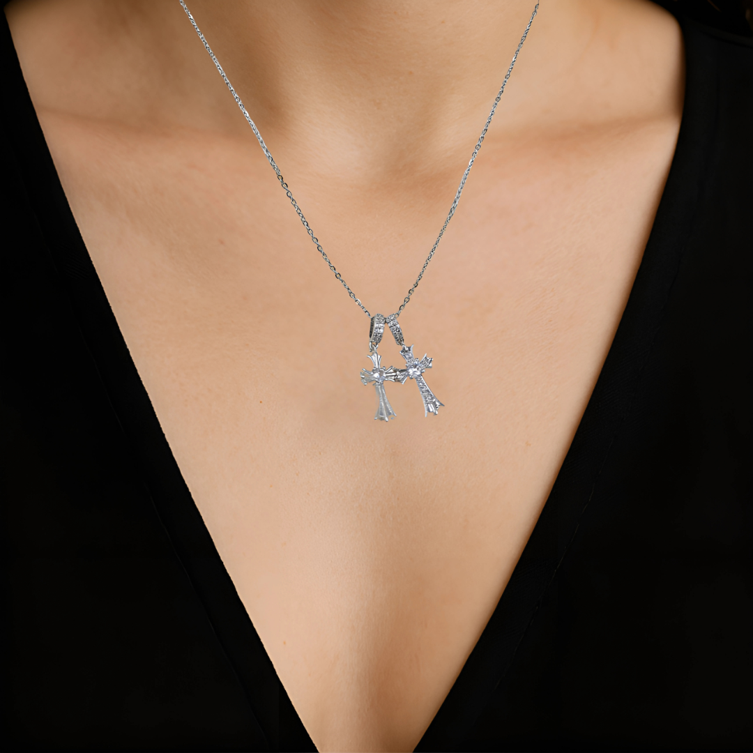 Dual Pendant Cross Necklace