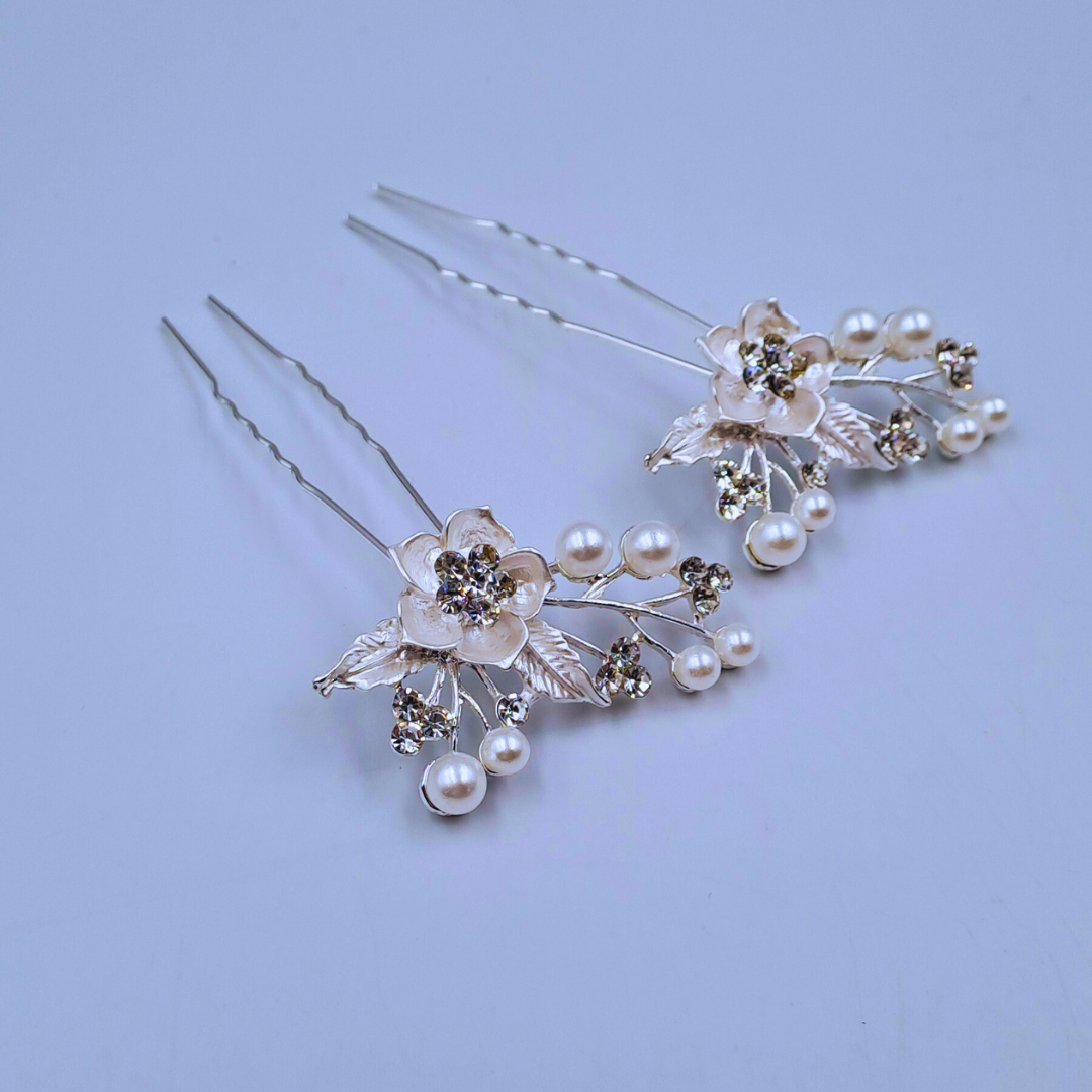 Bridal Bloom Pearl Hair Pins