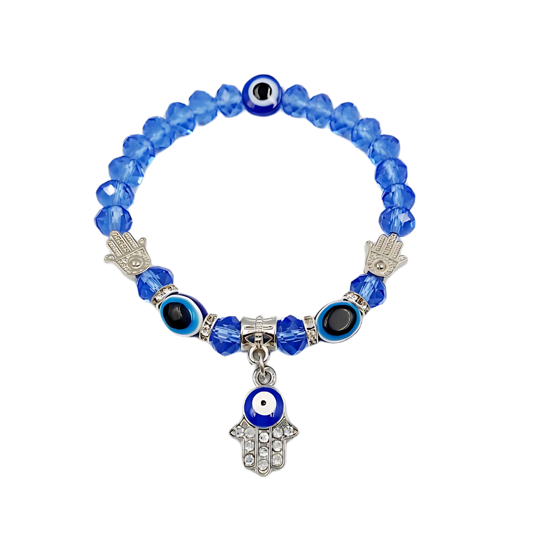 Glass Beaded Bracelet With Hamsa Hand Charm