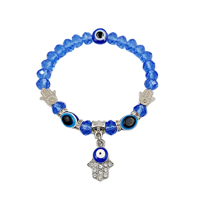 Glass Beaded Bracelet With Hamsa Hand Charm