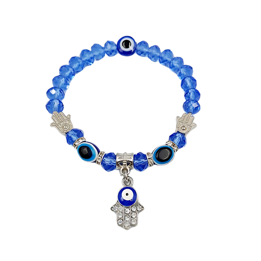 Glass Beaded Bracelet With Hamsa Hand Charm