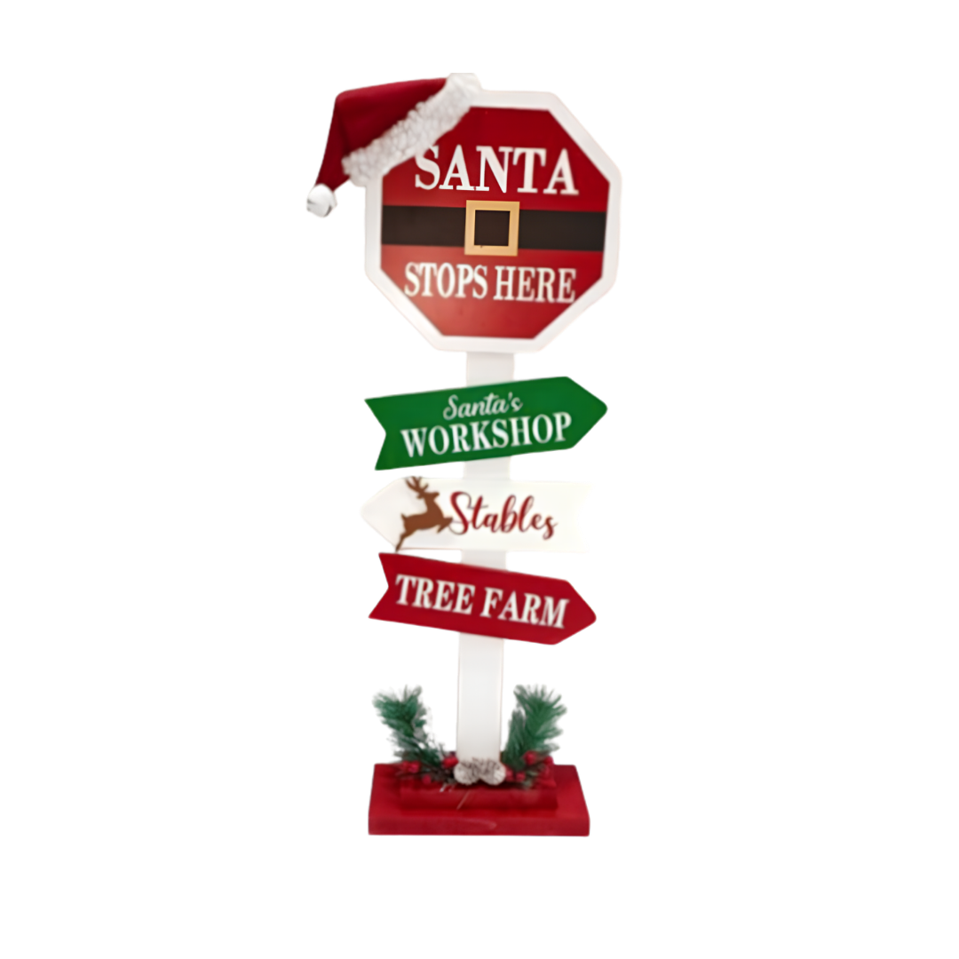 Santa Stops Here Direction Sign
