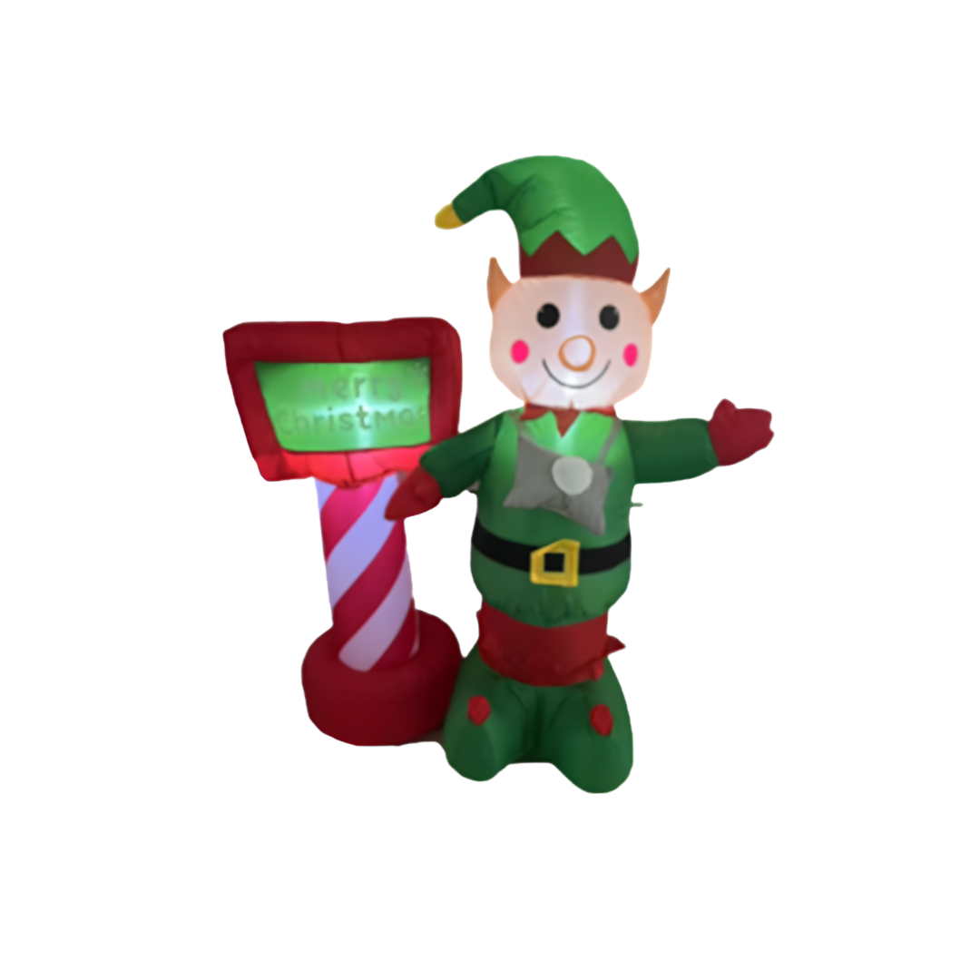 Inflatable Christmas Elf with North Pole Sign