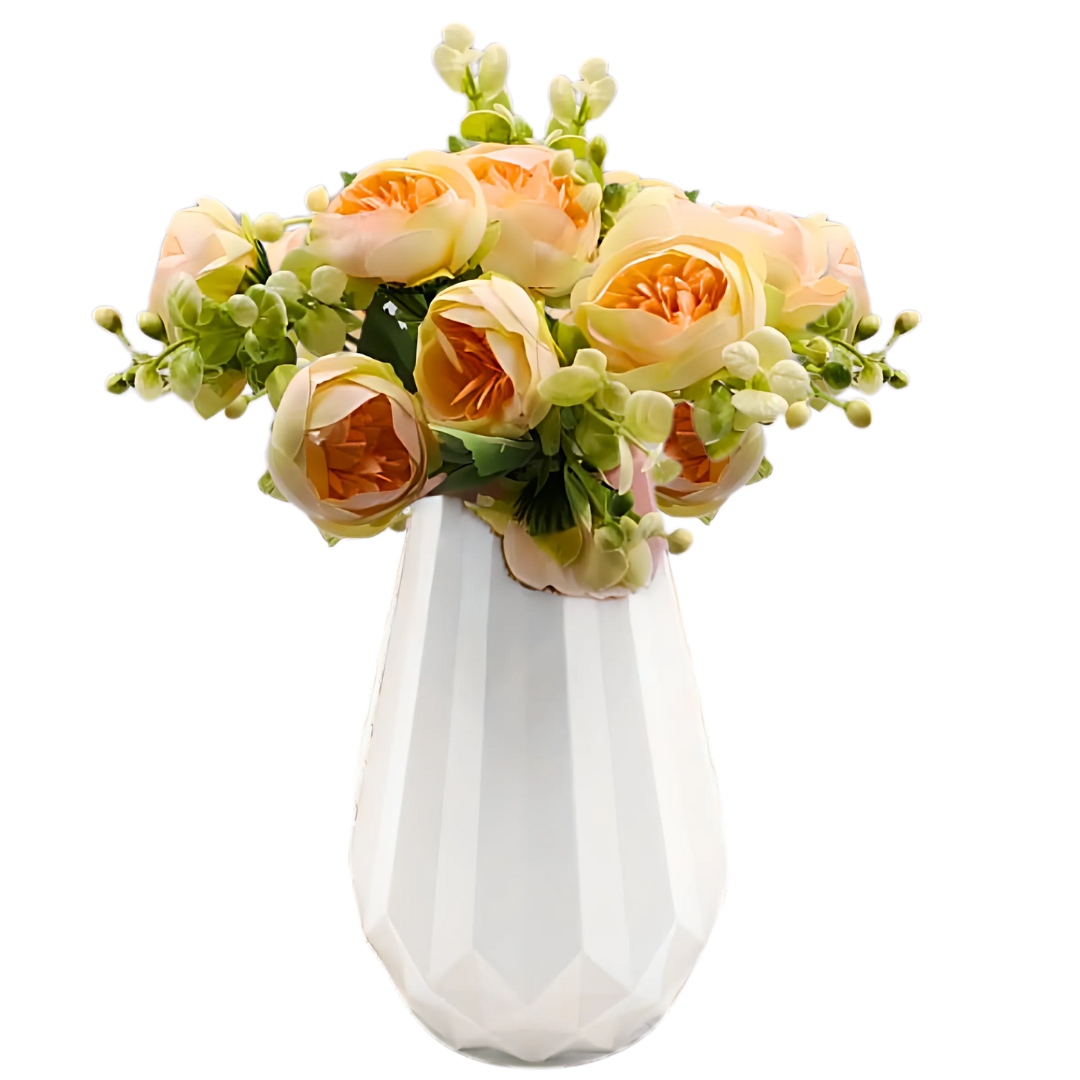 9 Bud  Silk Peach Peony Bouquet